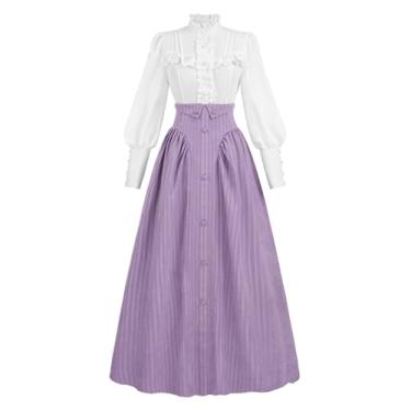 Imagem de LTAKK Feminino Vestido Vitoriano, Traje Renascentista Eduardiano, Medieval, Vintage, Anos 1800, Roxo, Tamanho G