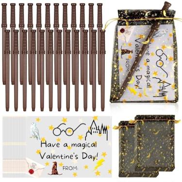 Imagem de Gosodeny 24 Set Valentine's Day Wizard Party Favors Wand Pencils & Wizard Glasses Gift Set, Classroom Exchange Cards, School Rewards, Wizard Goodie Bag Fillers, Valentines Exchange Gift