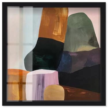 Imagem de Stacked Rocks I Shadowbox Print Taupe Boho Wall Art por Art Remedy, moldura preta, 53 x 53 cm