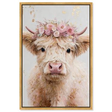 Imagem de Decoração de parede de casa de fazenda com estampa de vaca coroada III por Art Remedy, moldura dourada, 50 x 76 cm