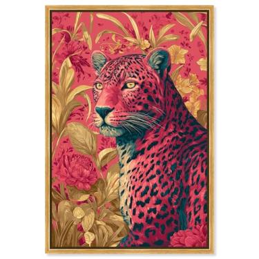 Imagem de Decoração de parede rosa com impressão em tela felina de flor de fogo por Art Remedy, moldura dourada, 40,6 x 61 cm