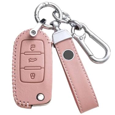 Imagem de Capa protetora para chave remota de carro de couro, capa protetora, acessórios para chaveiro automotivo, compatível com Skoda Octavia/A5/Fabia/Superb/Kodiaq(A-pink ring)