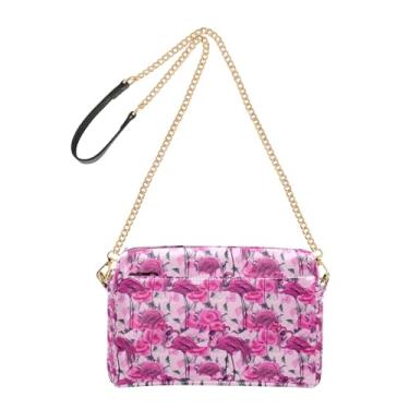 Imagem de Joitme Bolsa feminina floral flamingos rosa aquarela bolsa transversal bolsa para celular bolsa de ombro de couro PU alça de corrente