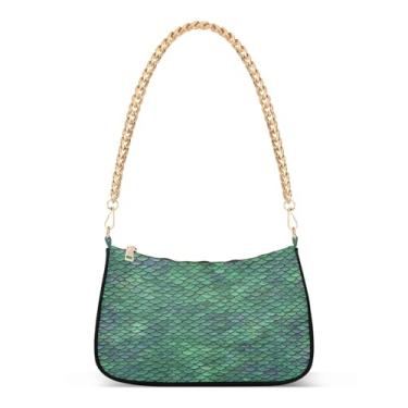 Imagem de Bolsa de ombro de corrente verde com escamas de dragão sereia, bolsa Hobo feminina, casual e elegante para todos os dias ou à noite