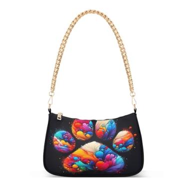 Imagem de Bolsa de ombro colorida com corrente abstrata com estampa artística feminina, bolsa Hobo fofa para uso diário e noturno