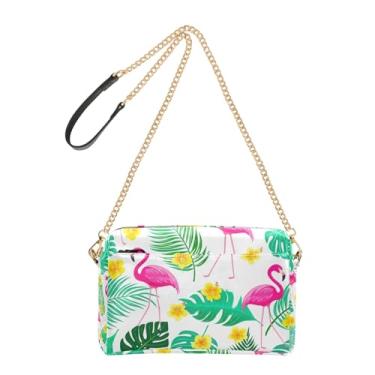 Imagem de Joitme Bolsa feminina rosa flamingos plants bolsa tiracolo bolsa para celular bolsa de couro PU bolsa de ombro alça de corrente