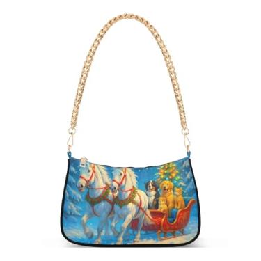 Imagem de Linda bolsa de ombro de corrente com estampa de cavalo de Natal, de poliéster, Hobo, para mulheres, bolsa média elegante para uso diário e festa