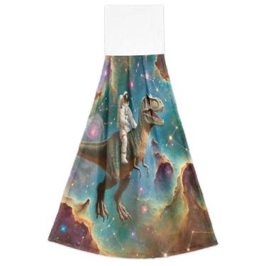 Imagem de Joisal Astronaut t Rex Space Galaxy Fall Toalhas de mão com laço de pendurar toalhas de gravata de forno altamente absorvente bonito conjunto de toalhas de secagem de cozinha de 2, 45 x 35 cm