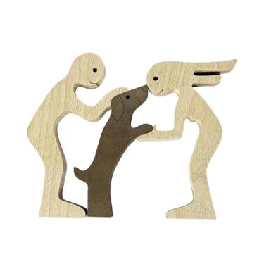 Imagem de Bothyi Escultura de casal com cachorro, presente para amantes de cães, peça criativa e fofa, feita à mão para quarto, sala de estar e mesa.