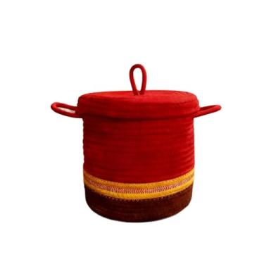 Imagem de Bothyi Cesto organizador redondo com tampa, feito de corda trançada, ideal para organizar e guardar objetos, perfeito para quartos de bebês e salas de estar, Vermelho