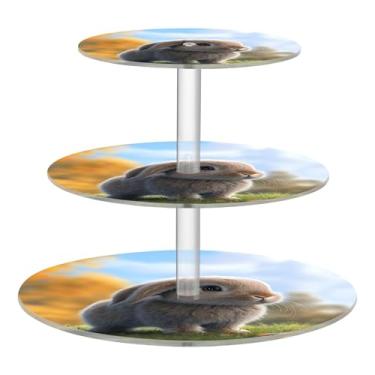 Imagem de Adorável coelho jardim verde 3 camadas suporte de cupcake para festa exibição copo torre de bolo suporte de chá de bebê bandeja de servir mesa de doces suporte sanduíche