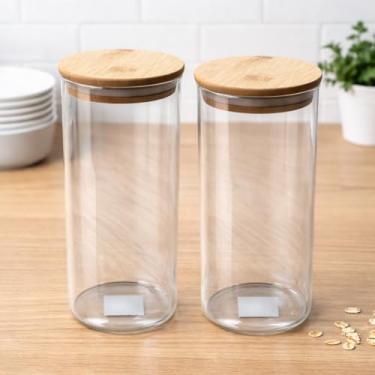 Imagem de Kit Elegante 2 Potes Herméticos com Tampa de Bambu, Vidro Transparente, 1800 ml, Armazenamento de Alimentos