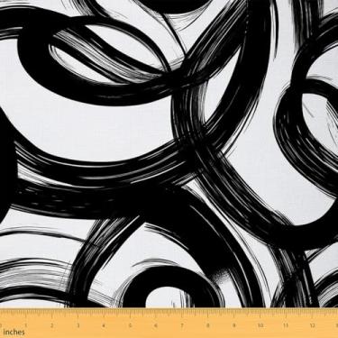 Imagem de jejeloiu Linha preta e branca tecido abstrato da The Yard moderno listrado grafite arte estofados geometria geométrica à prova d'água decoração interna ao ar livre para projetos de artesanato de