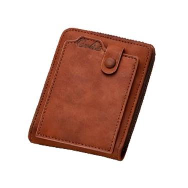 Imagem de Carteira masculina de couro curta com zíper, carteira casual com zíper de toque macio (cinza-claro)