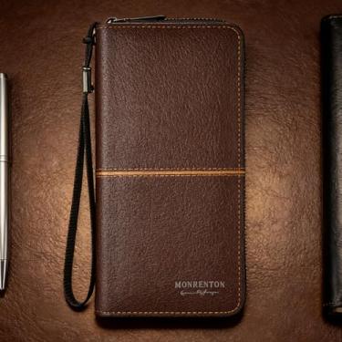 Imagem de Carteira masculina clássica marrom claro portátil com estampa de camurça leve, design clássico marrom claro portátil com fivela, padrão de camurça, estrutura leve