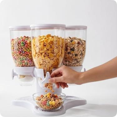 Imagem de Dispenser Triplo para Grãos e Cereais – Giratório, Prático e Econômico de Espaço