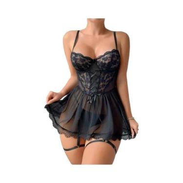 Imagem de Conjunto De Sutiã E Calcinha Transparente Sexy Em Renda Para Mulheres,