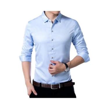 Imagem de Camisa masculina casual fashion empresarial cor sólida manga comprida 