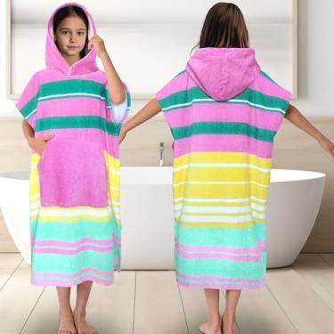 Imagem de Roupão com capuz para meninas adolescentes (8 a 14 anos, 91 x 66 cm) | Toalha poncho superdimensionada 100% algodão premium para crianças grandes | Vestido de toalha com capuz super absorvente para