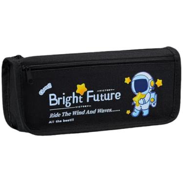 Imagem de Estojo Escolar Pequeno Feminino Masculino Unissex Estampas Divertidas Ideal para Meninas e Meninos Organizador Lápis Canetinhas Canetas Material para Escola Poliéster (Preto)