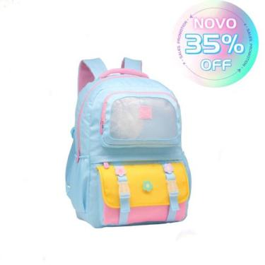 Imagem de Kit Mochila Feminina Juvenil Escolar Com Estojo E Chaveiro Abertura 18