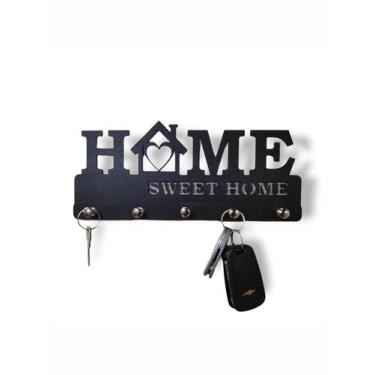 Imagem de Porta Organizador de Chaves Rustico de Parede Preto Com Palavra HOME D