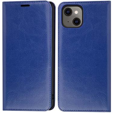 Imagem de GANYUU Couro [TPU Inner Shell] Capa de telefone flip, para Apple iPhone 14 Plus capa 6,7 polegadas 2022 Folio Stand Cover Wallet [porta-cartão] coldre (cor: azul)
