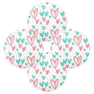 Imagem de Wassud Jogo americano conjunto de 4 tapetes redondos com padrão de corações para cozinha e jantar, tapetes laváveis e resistentes ao calor, decoração de mesa 39 cm