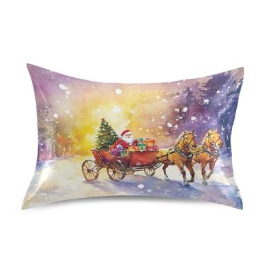 Imagem de Blueangle Fronha de cetim de rena de Papai Noel para cabelo e pele, fronha de seda, tamanho padrão (50,8 x 66 cm) - Capas de travesseiro de cetim refrescantes com fecho de envelope (850)