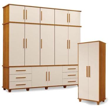 Imagem de Guarda Roupa Casal Londres 5 portas e Armário Multiuso Berlim Freijó O