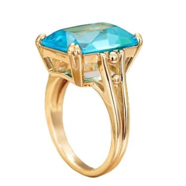 Imagem de Lindo anel de aniversário de corte quadrado de zircônia azul incrustada de luxo para mulheres, banquete, festa, casamento, joias, presente, 9, Cobre, Zircônia cúbica