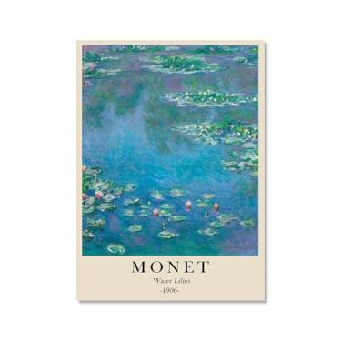 Imagem de Pôster de tela Monet Water Lily Sunrise Claude Monet impressões paisagem vintage imagem de arte de parede sala de estar decoração galeria pôster (SKU9,20.3x30.5 cm = (20x30cm), sem moldura)