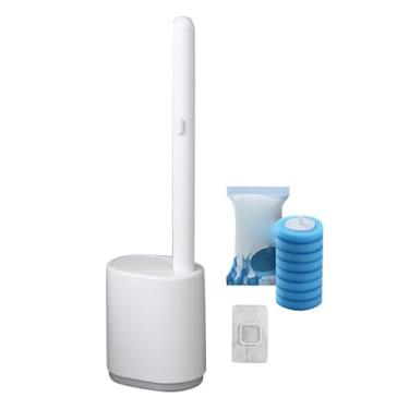 Imagem de SUNGOOYUE Conjunto de Escova e Suporte de Vaso Sanitário Descartáveis, Kit Inicial de de Limpeza Oilet, Limpador de Vaso Sanitário de Limpeza Profunda de 360 ​​graus Com 8 Recargas para (Cinza