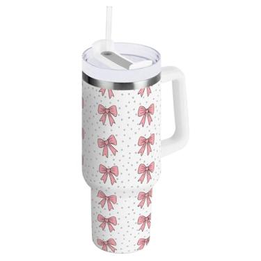 Imagem de SEHANY Lindo copo rosa de 850 g com alça, copo isolado de aço inoxidável a vácuo de parede dupla, à prova de vazamento, caneca de café isolada para viagem, cabe no suporte de copo de carro
