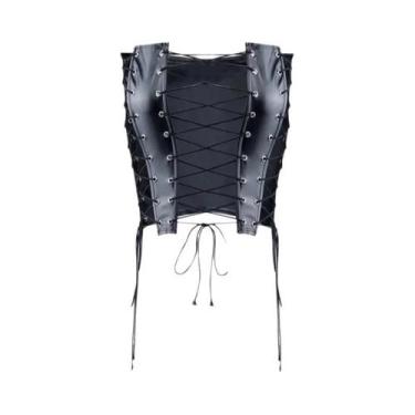 Imagem de Top Tubular De Couro Sexy Com Recortes Y2K Para Mulheres, Moda De Rua,