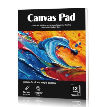 Imagem de Bloco de papel de lona de 12 folhas, 20 x 25 cm, caderno de desenho de tela encadernado com cola de 350 g/m2 para adultos e estudantes - pintura acrílica, pintura a óleo