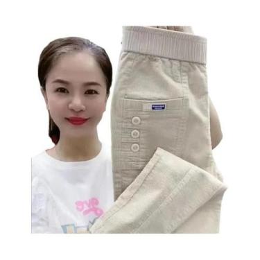 Imagem de Calças Casuais Vintage plus Size Para Mulheres Com Bolsos E Botões, So