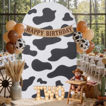 Imagem de Party Village Capas de arco de casamento de elastano com estampa de vaca leiteira de 2 metros para suportes redondos de pano de fundo Chiara - 2 m x 1 m