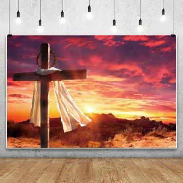 Imagem de XMJJKUF Cruz Jesus Cristo Pôr do Sol Cenários para Fotografia 3 x 2,4 m Bíblia Sagrada Crucifixo Fotografia Fundo Deus Crença Jesus Igreja Evento Cristo Decorações de Festa Adereços de cabine de fotos