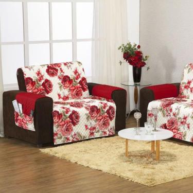 Imagem de Protetor De Sofá Estampado 3 E 2 Lugares Floral Vermelho 02 Peças - En
