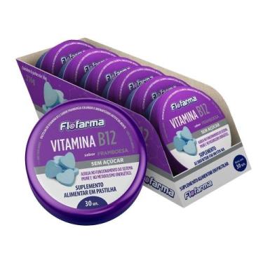 Imagem de Suplemento Flofarma Vitamina B12 em Pastilha Framboesa 36g - Embalagem