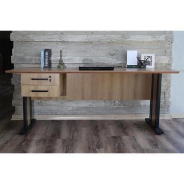 Imagem de Mesa Multiuso Escritório ME-4193 c/ 2 Gavetas (1 c/ Chave) Amêndoa/Preto - Tecno Mobili