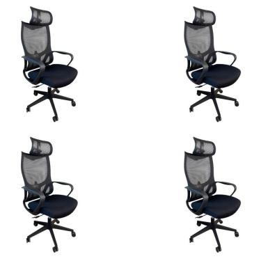 Imagem de Kit 4 Cadeiras De Escritório Presidente Ergonômica Oficial Corporativa Verona Apoio Nuca