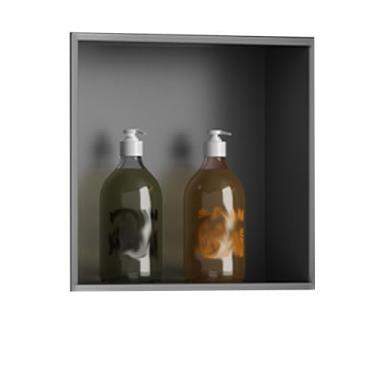 Imagem de Nicho de chuveiro de aço inoxidável preto – Prateleira embutida à prova d'água, armário de parede antiarranhões para banheiro, cozinha e sala de estar – Solução de armazenamento de divisória de metal