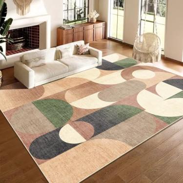 Imagem de Castage Tapetes grandes modernos 22 x 30 cm lavável para sala de estar, quarto, sala de jantar, tapete geométrico retrô laranja antiderrapante