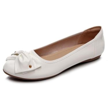 Imagem de VenusCelia Sapatilhas femininas Bows Dance Flats, Patente branca, 40