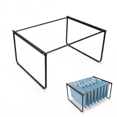 Imagem de Conjunto de 2 molduras para pastas de arquivos suspensas, 43 cm, suporte organizador de pastas de arquivos suspensas de metal de 43 cm, suporte ajustável para pasta de arquivos, suporte de pastas