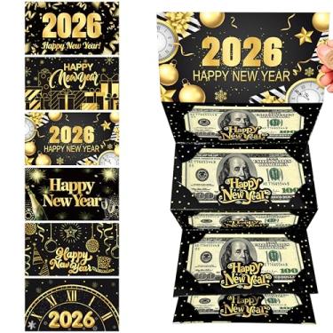Imagem de Envelopes de dinheiro de ano novo de 2026 para presentes em dinheiro, presentes de feliz ano novo, suprimentos de festa, 6 peças, presentes de ano novo, porta-cartões, dinheiro, preto e dourado