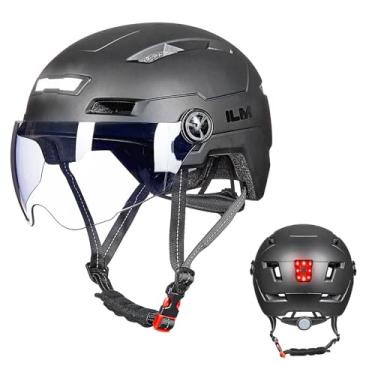 Imagem de ILM Capacete de bicicleta adulto com USB recarregável LED frontal e traseira capacetes de bicicleta montanha e estrada para homens e mulheres capacete de ciclismo removível E3-10L (cinza, PP)