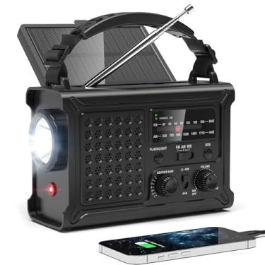 Imagem de NOAA Rádio Meteorológico de Emergência 12000mAh/44400mWh Portátil AM/FM com solar/manivela de mão/Bateria recarregável USB / Alarme SOS para emergências internas e externas